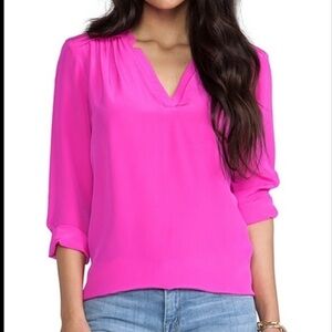 Amanda Uprichard Simon Silk Blouse Hot Pink Women’s Top work blouse dopamine